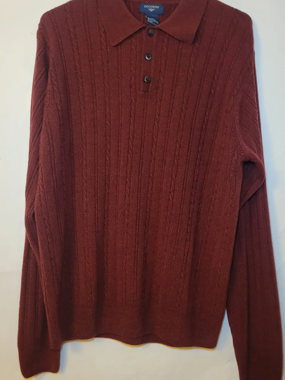 Dockers Men's Cable-Knit Polo Sweater in Maroon
